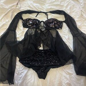 Dolls Kill Black Sequin Rave Set